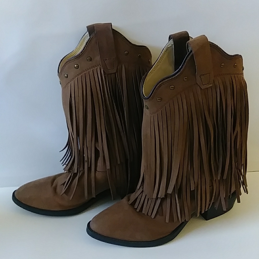 Brown Fringe Western Ankle Boots - Women
